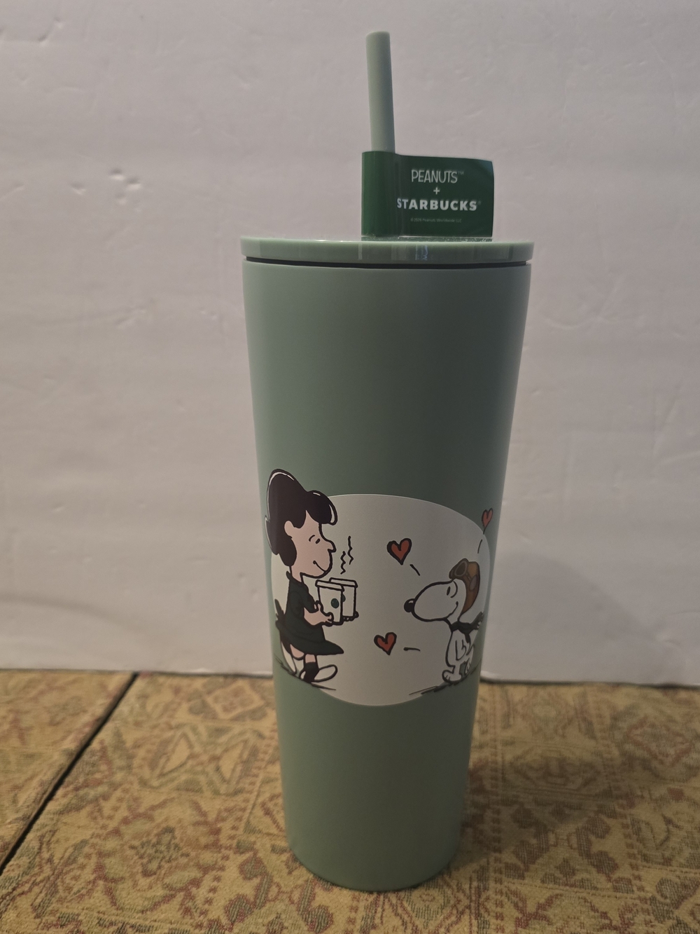 Starbucks Peanuts Green Travel Tumbler with Straw